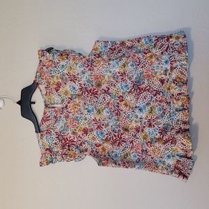 Solitaire Eyelet Floral Cap Ruffle Sleeve and Ruffle Hem Yellow Pink Blue XL